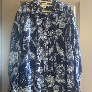 Linen Murano Navy and Light Blue Paisley Button-Up